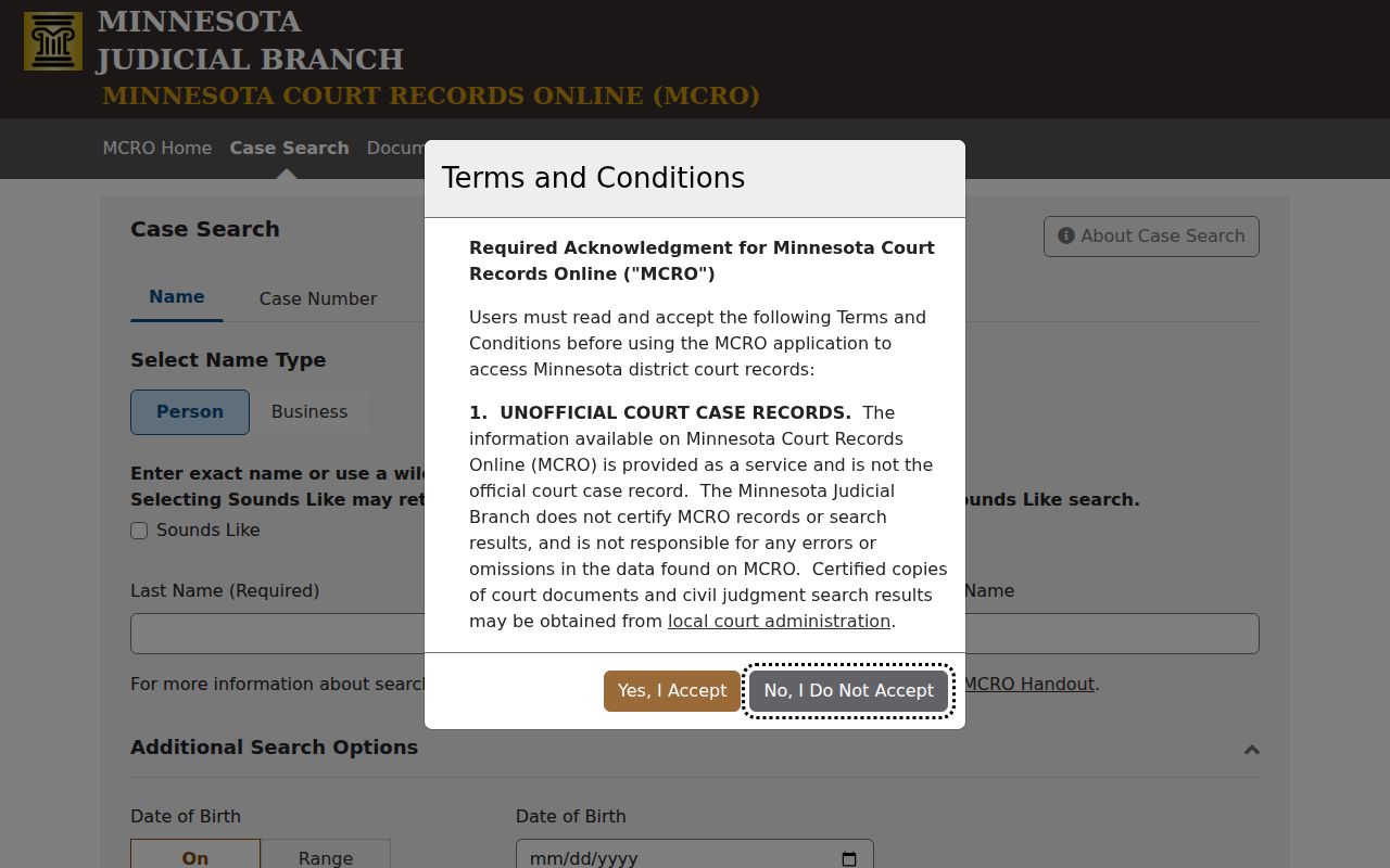 Polk County court docket MCRO Case Search screen