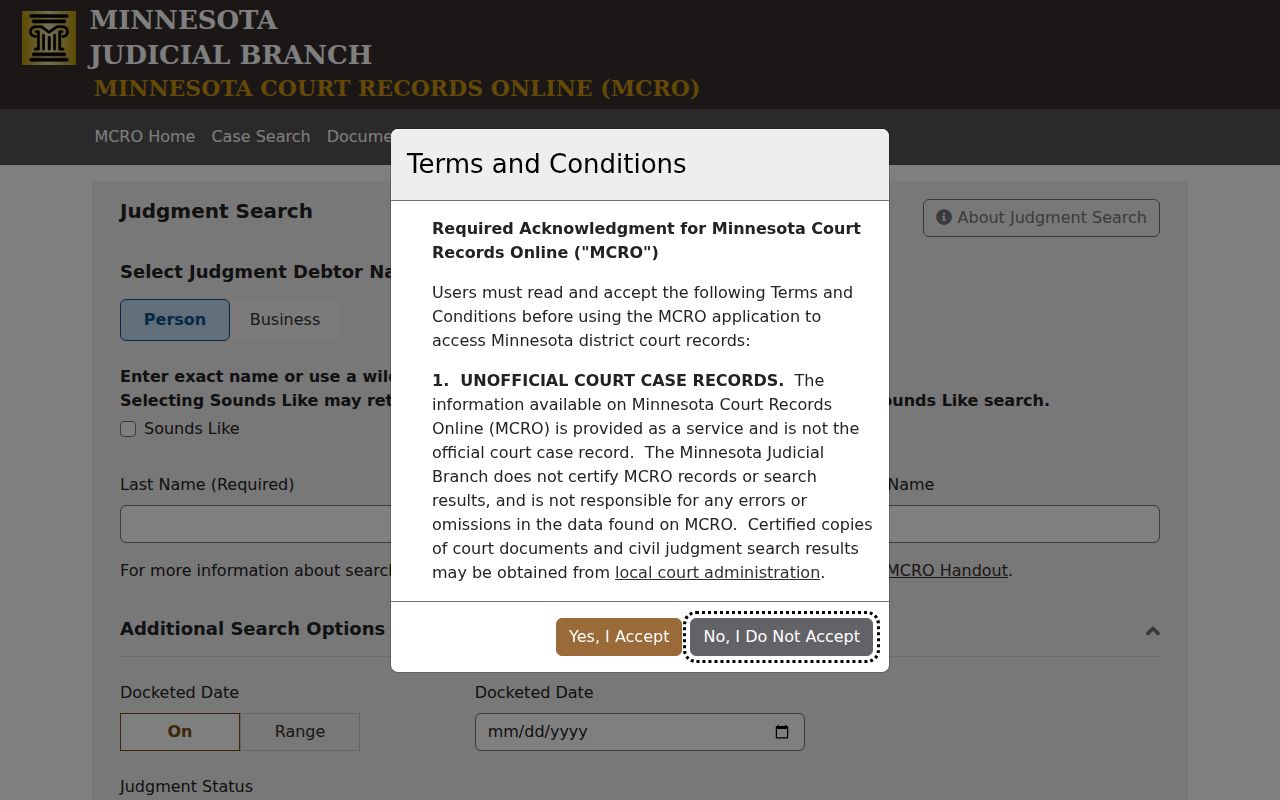 Polk County case lookup MCRO Judgment Search interface