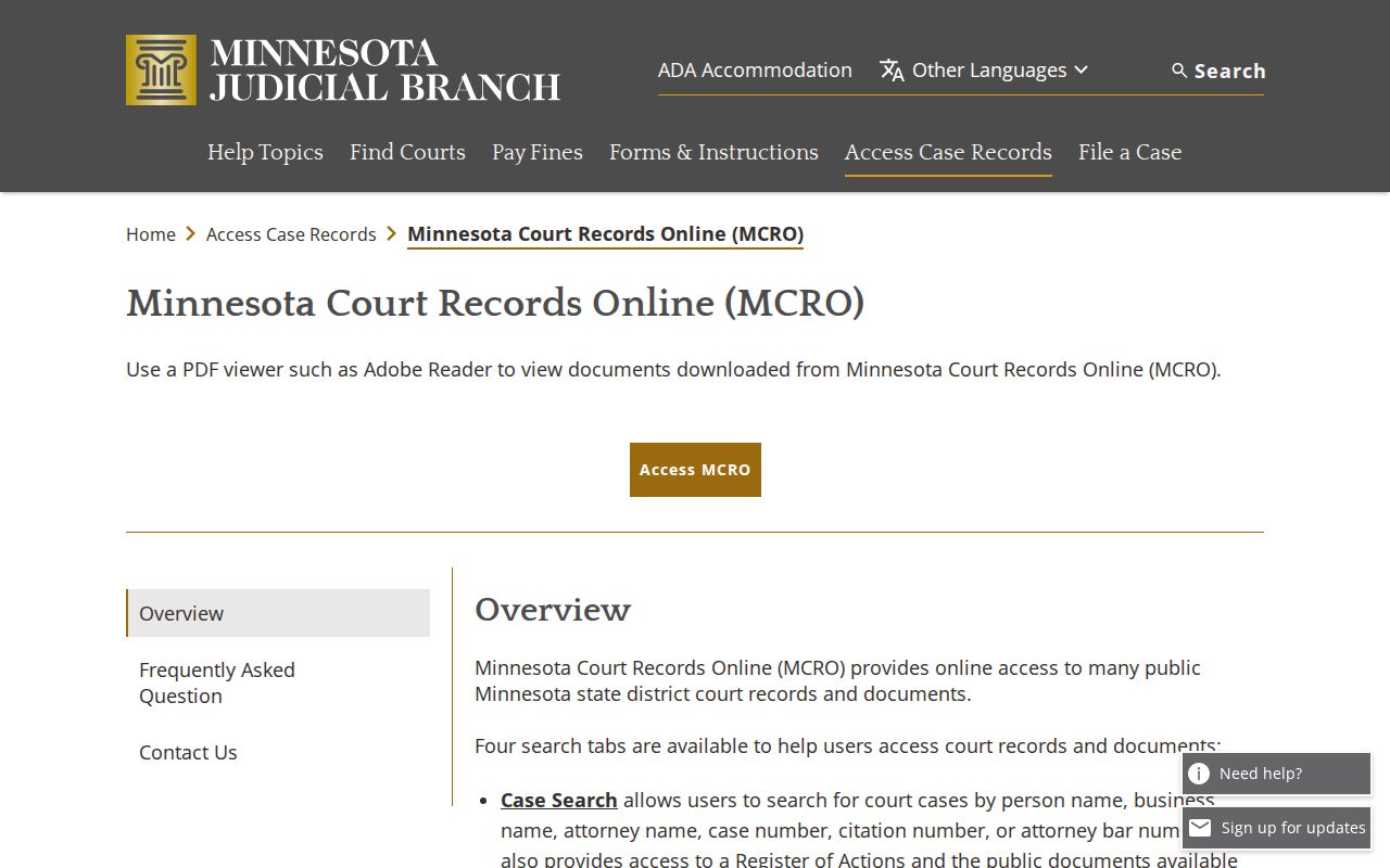 Polk County case lookup Minnesota Court Records Online overview