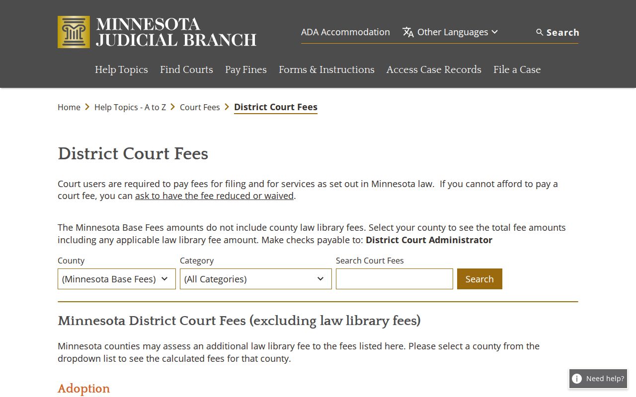 Polk County court record search district court fees page
